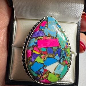 Ring Candy Crush Turquoise set in Silver Setting Teardrop